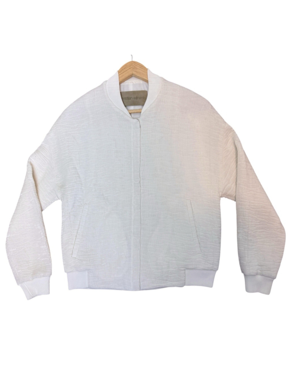 Christian Wijnants Textured Bomber Jacket Ivory White Minimalist Wool Size M - Picture 2 of 9